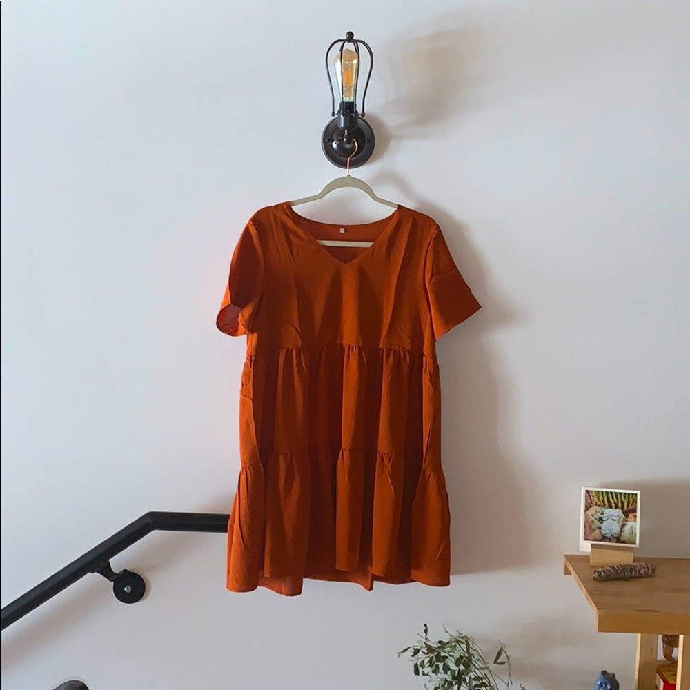 Flowy Tunic / Short Dress - burnt orange in size L